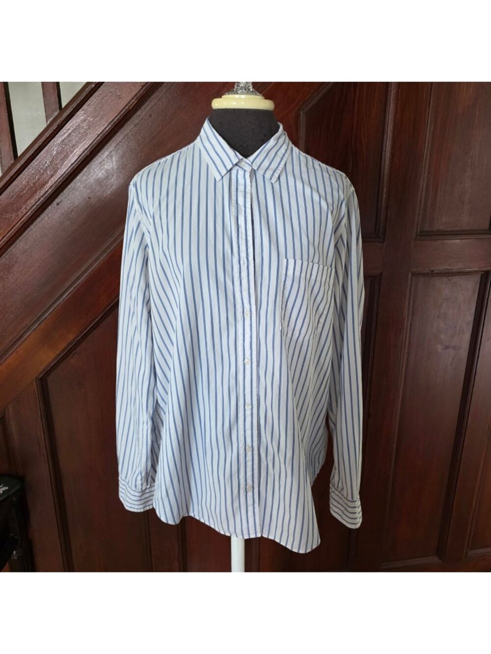 Gap Blue & White Striped Long Sleeve Shirt L Tall 80s Superfine Poplin